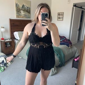 Lacy and Linen Black Romper